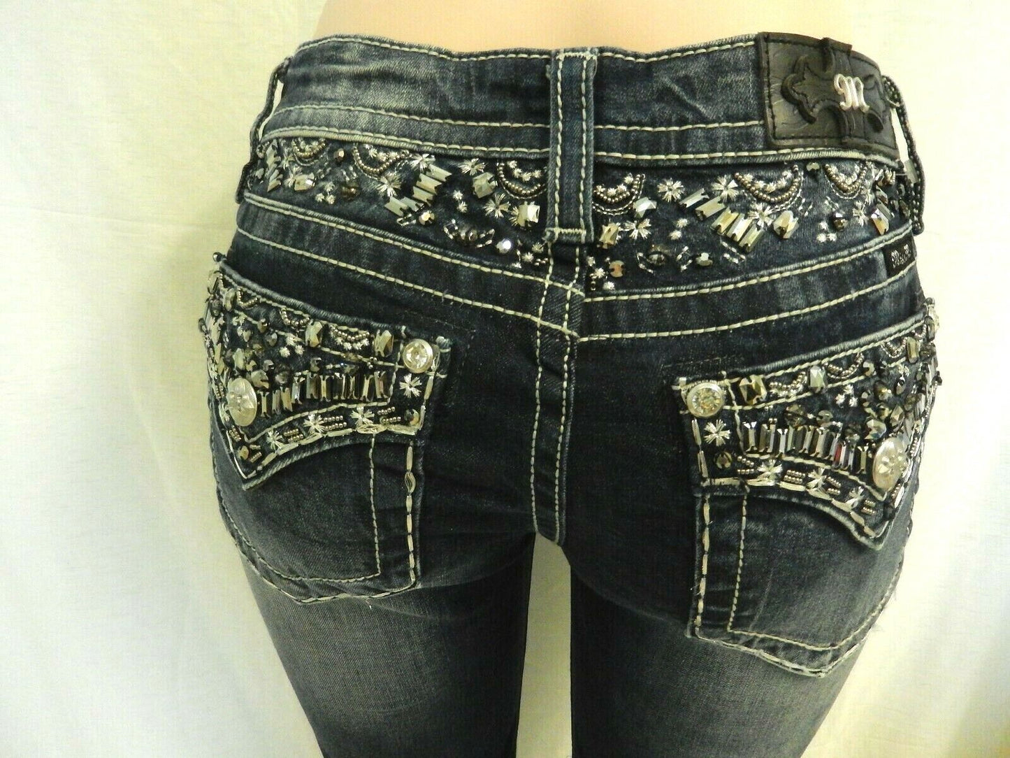 *NWT* Miss Me CUTE BLING Chloe Boot Cut Denim Dk Blue Jeans M3244B Size 26 X 34"