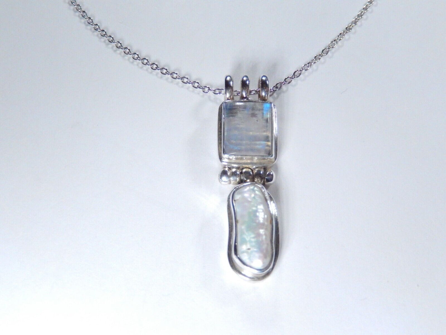 Natural Mother Of Pearl 925 Solid Genuine Sterling Silver Pendant w/18"chain