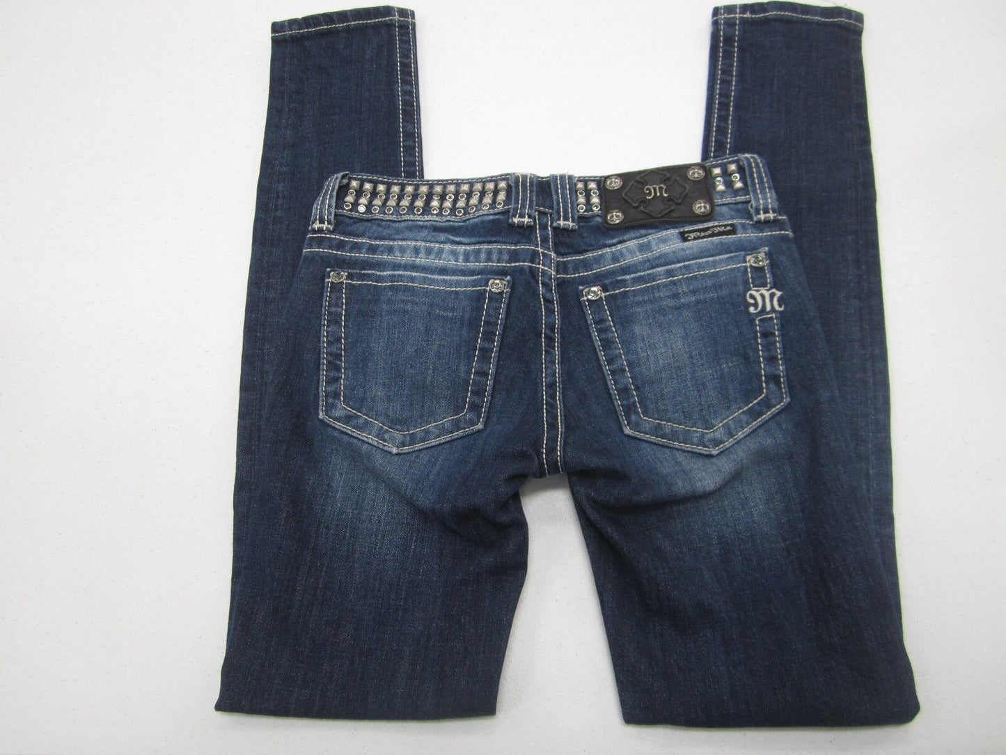 Miss Me 25 Distressed Skinny Jeans Bling Silvertone Stud Belt Embellish JP5130S4