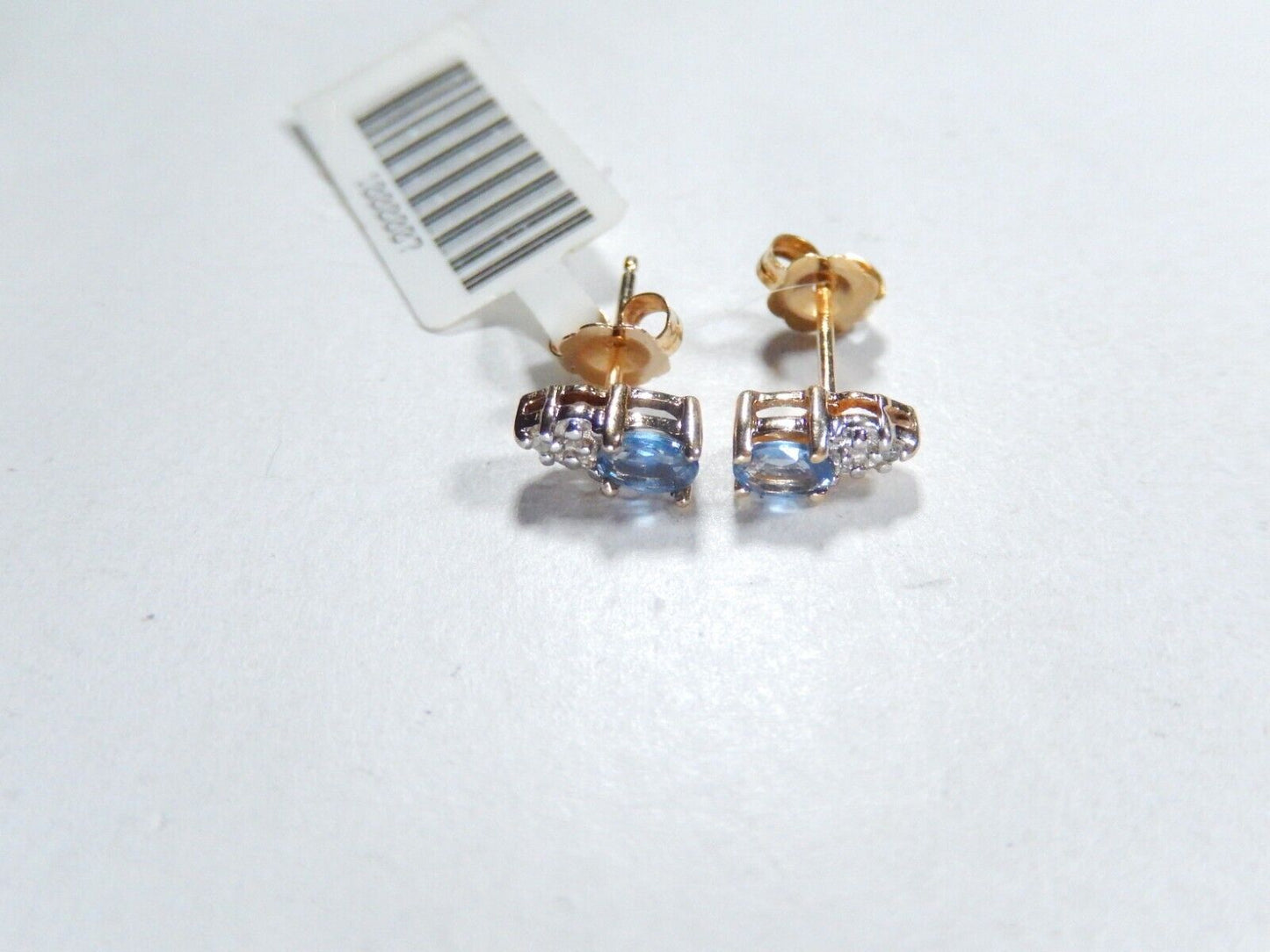 *VINTAGE* 14k Yellow Gold Oval Blue Topaz And Diamond Earrings