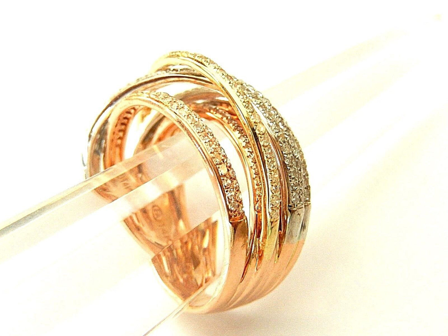 14K SOLID TRI GOLD 200 DIAMOND 1CT TW SIX ROW VS DIAMOND RIBBON RING  SIZE 7