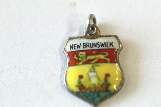 *VINTAGE*  Sterling Silver Enamel New Brunswick Travel Shield Charm