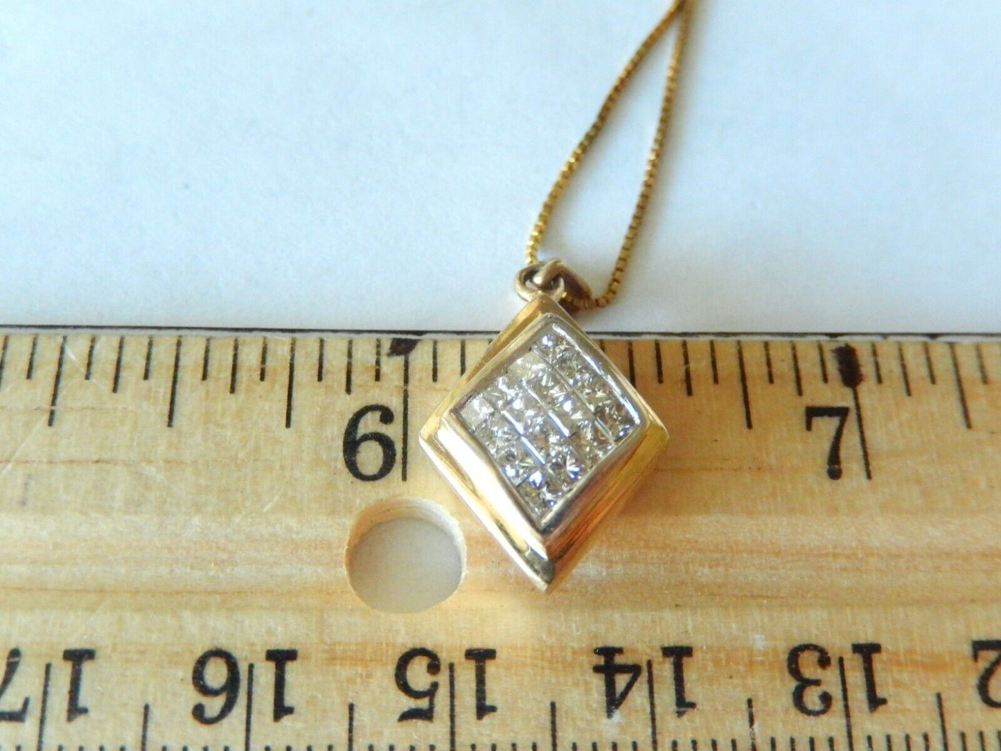 *VINTAGE*  14K Yellow Gold 1CT VS Princess Cut Diamond Pendant With 18" Chain