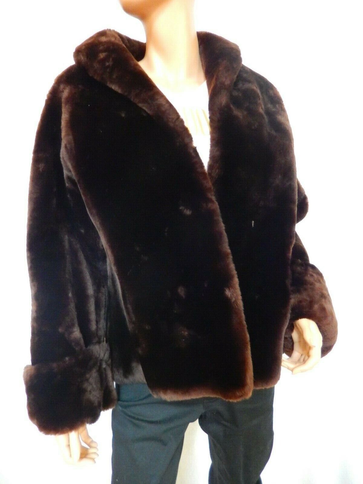 Vintage 1970s Mahogany Brown Mouton Lamb Fur Shearling Sheepskin Coat 70s Sz S