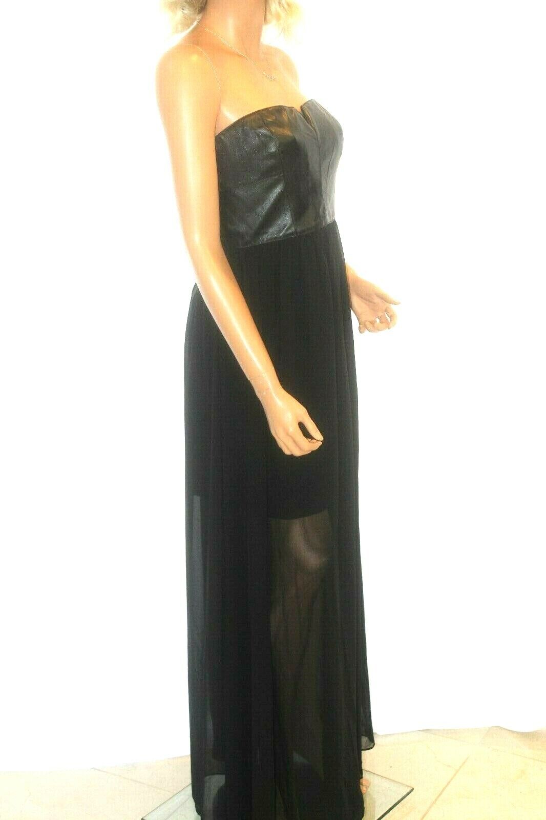 *NWT* $138.  Betsey Johnson Black Chiffon & Faux Leather Strapless Maxi Dress 12