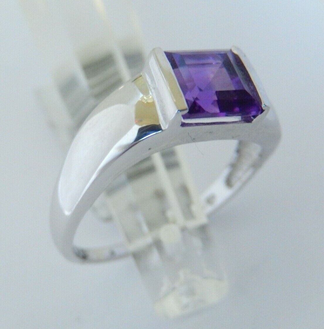 Natural  Amethyst Half Bezel Set Ring in 14k White Gold Sz 10