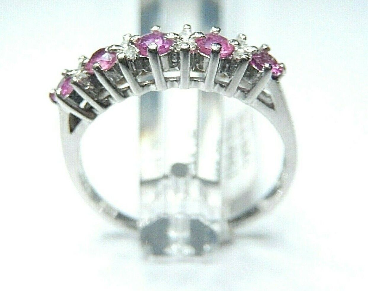 *NWT* 14K White Gold .50CT Natural Red Ruby and Diamond Band Gold Ring Size 8.25
