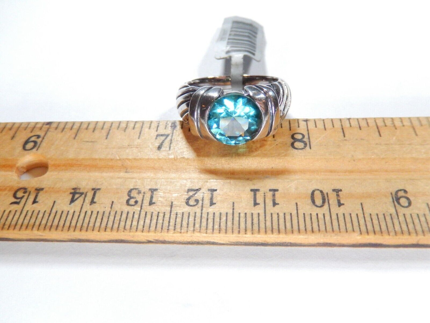 3.0 CT Sterling Silver London Blue Topaz Swirled Ribbed Band Statement Ring Sz 7