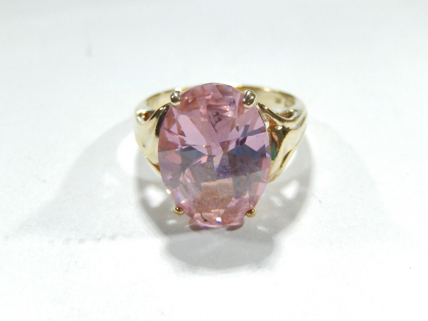 *VINTAGE*  Sterling Gold Vermeil CZ Pink 13.0CT Oval Cocktail Ring Size 8.75
