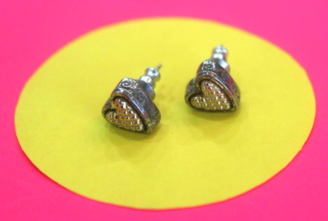 RETIRED BRIGHTON GOLD/SILVER PLATED HEART STUD EARRINGS