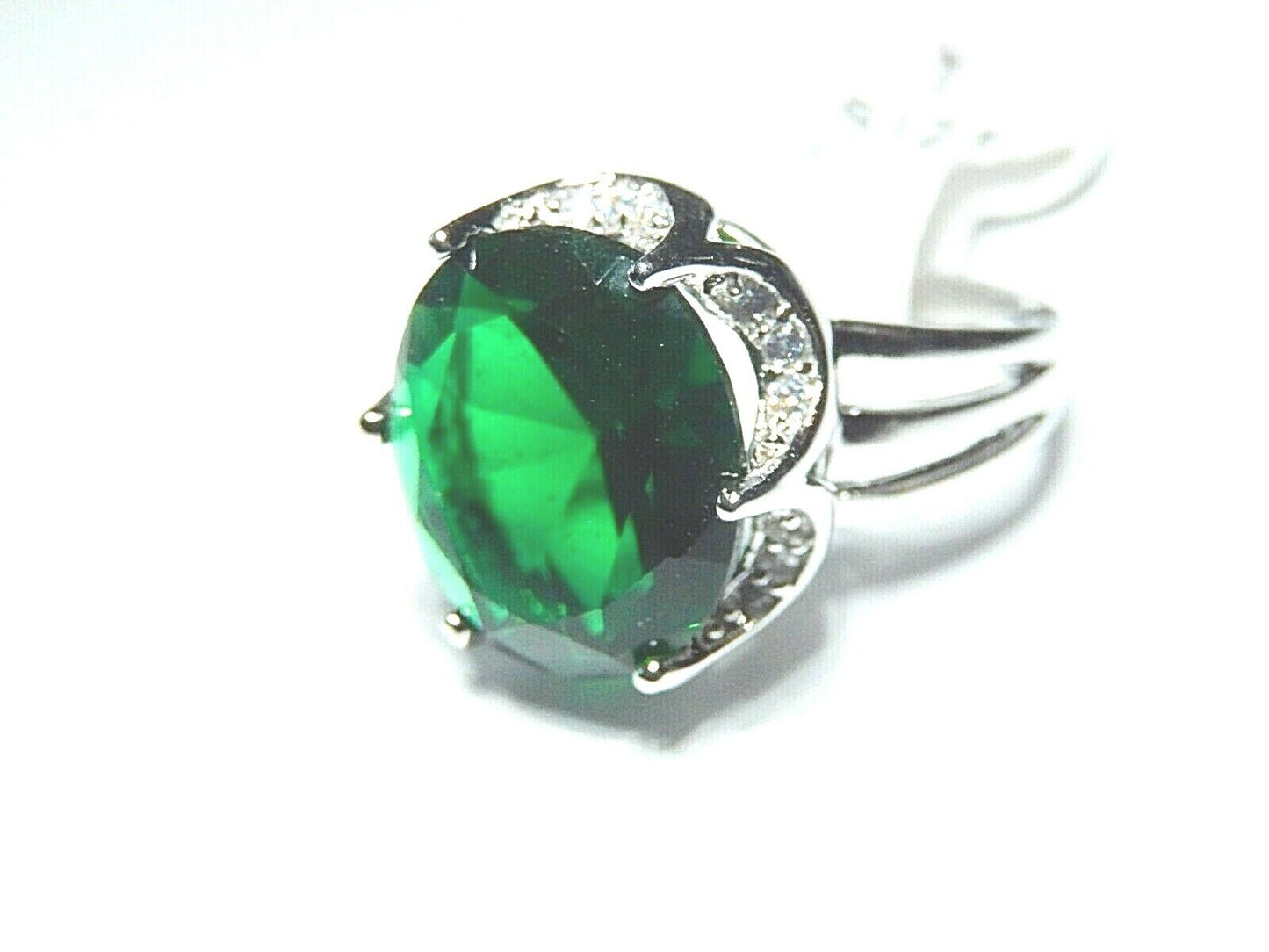 *NWT* 925 STERLING SILVER LADIES RING W/ 8 CT LAB CREATED EMERALD & DIAMOND SZ 7