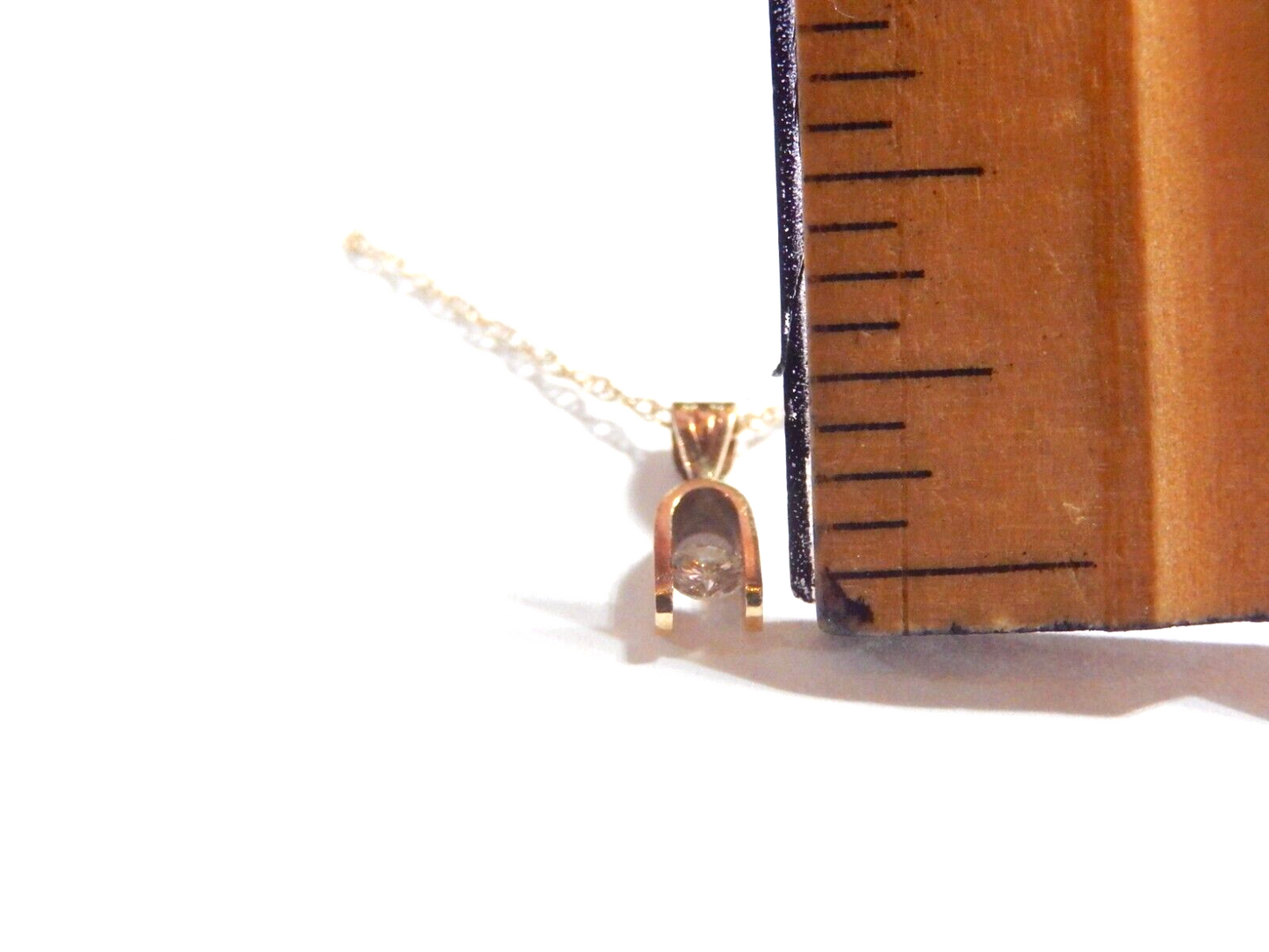 *VINTAGE* 14K Yellow Gold Horse Shoe  Diamond SOLITAIRE PENDANT  w/20" 10K Chain