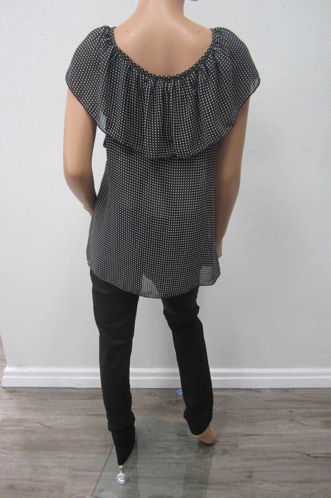 *SUPER CUTE*  LANE BRYANT SIZE 18 BLOUSE WOMEN'S TOP SHEER Black/White Poka Dot