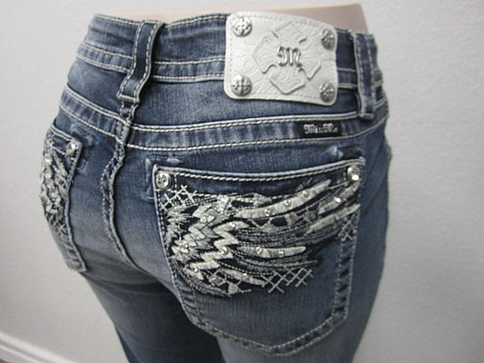 NWT Miss Me Mid Rise Medium Wash Embroidered Wings Skinny Denim MP8931S  W28XL30