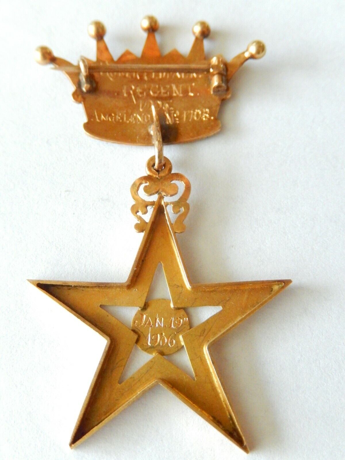 *RARE*  ANTIQUE  1905 14K MASONIC MEDAL PIN BADGE 1105 CROWN  WITH MASONIC  STAR