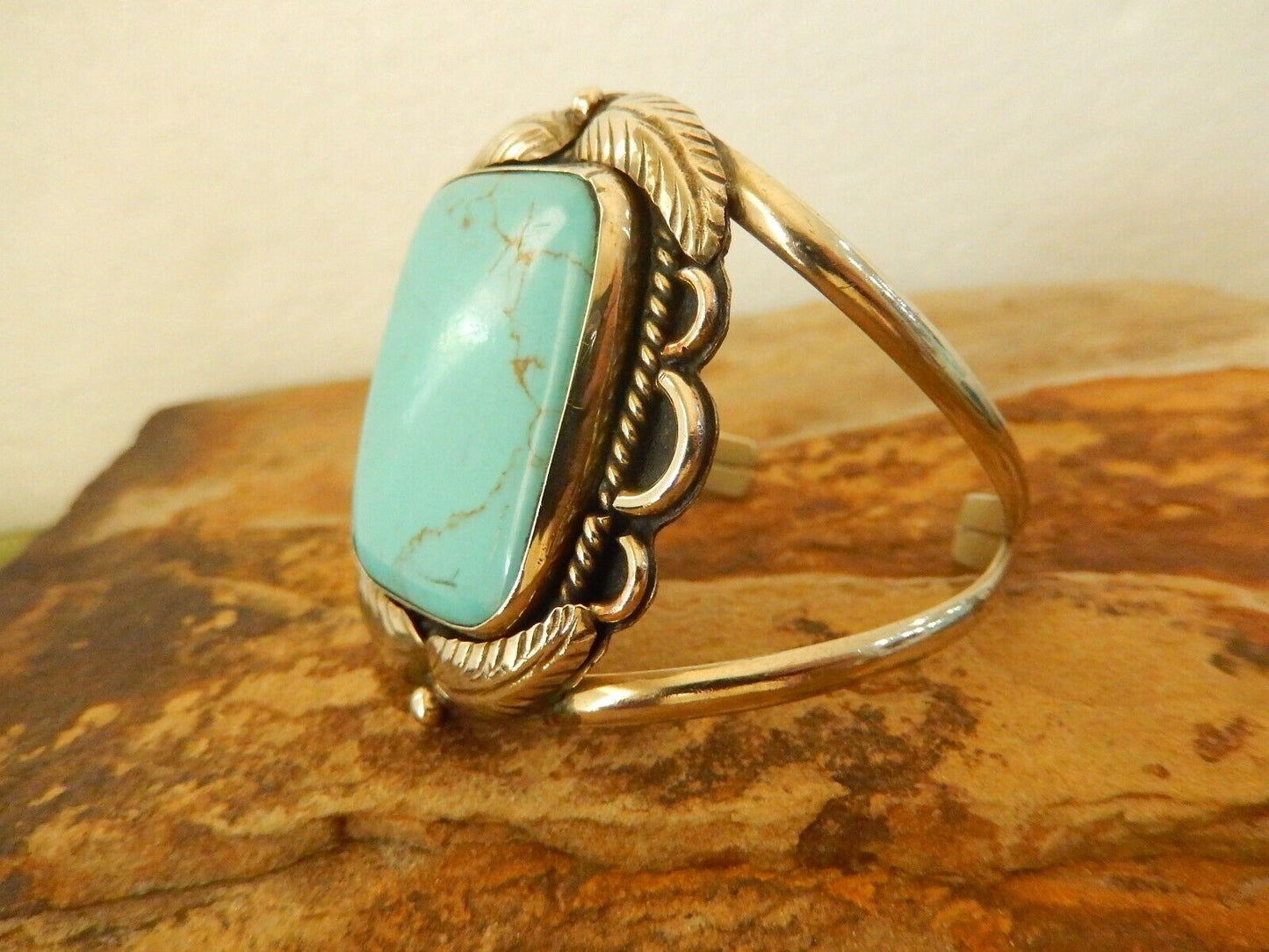 Vintage "SS" HECHO EN MEXICO Wide 2.25" Turquoise Sterling Silver Cuff Bangle