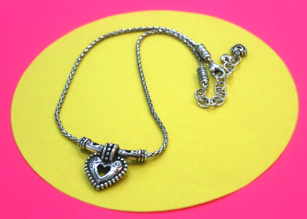 RETIRED Brighton 16"-18" Silver Detailed Heart Design Necklace