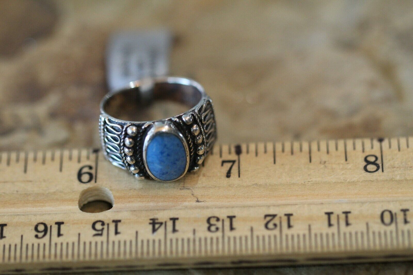 *VINTAGE*  Blue Lapis Lazuli Sterling Silver Solitaire Oval Ring Size 7
