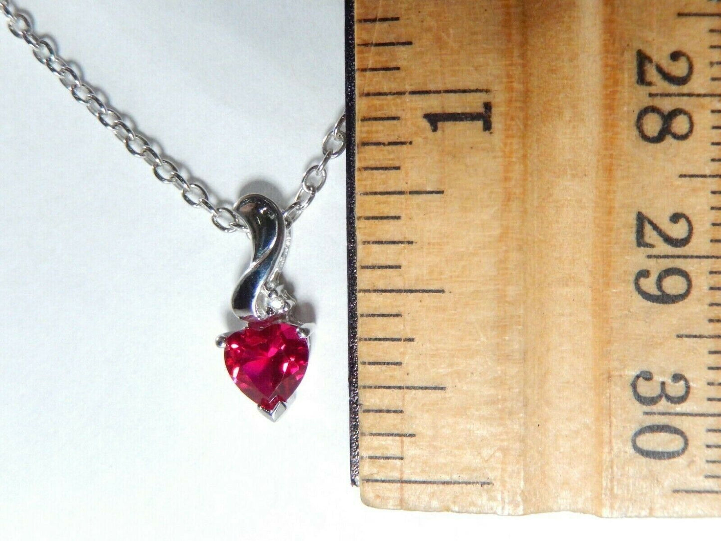 *NWT* 10K White Gold .75CT Red Ruby Heart Solitaire & Diamond Pendant w/18"Chain