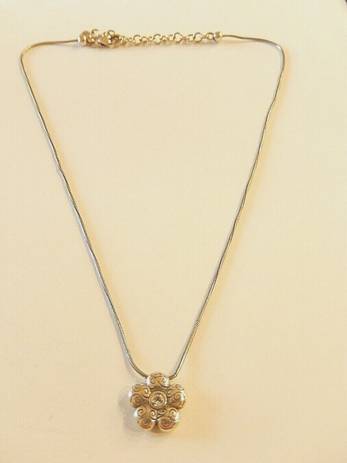 BRIGHTON LA VIE Flower Silver Necklace Pendant Reversible with Crystal #225