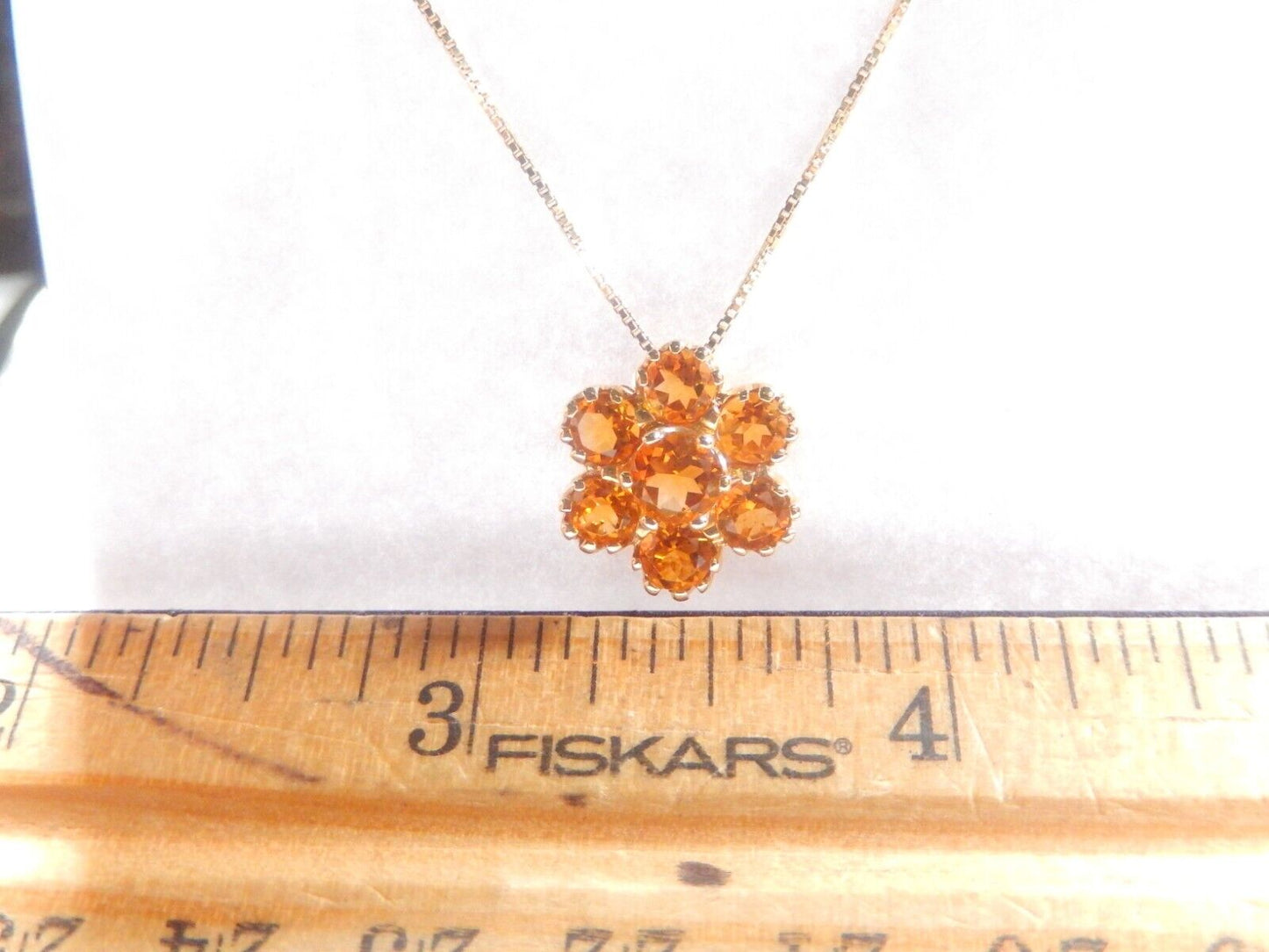 *VINTAGE*  14K  Yellow Gold 2.75 CT Flower Cluster Citrine Necklace w/18" Chain