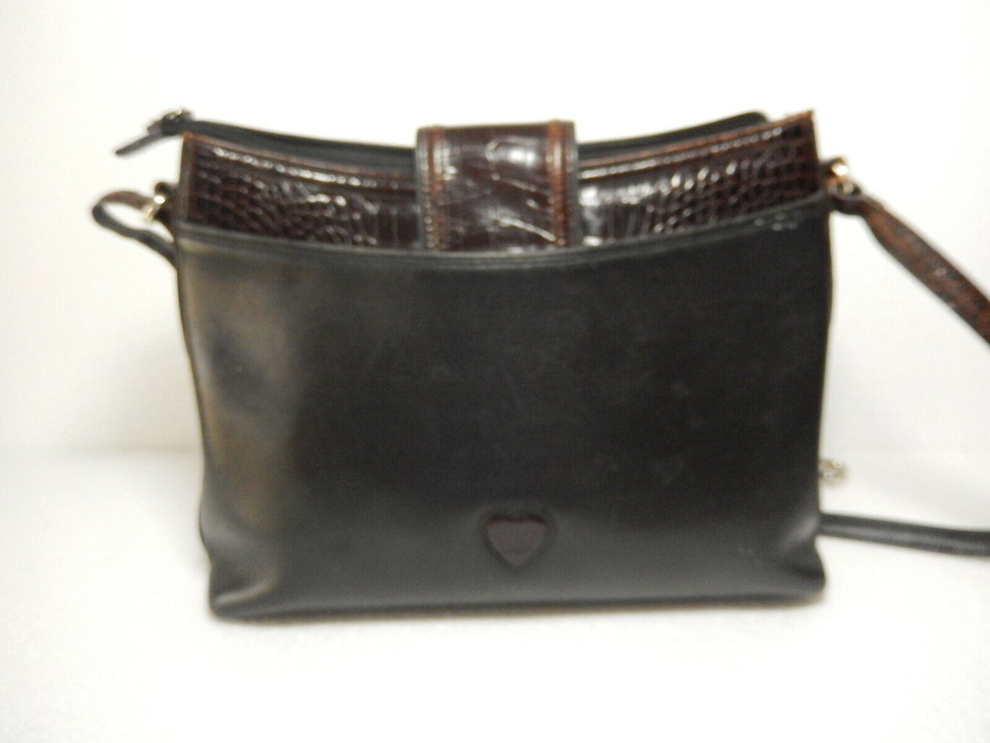 Vintage Brighton Purse HandBag Silver Hardware, Leather Croc, Long Strap