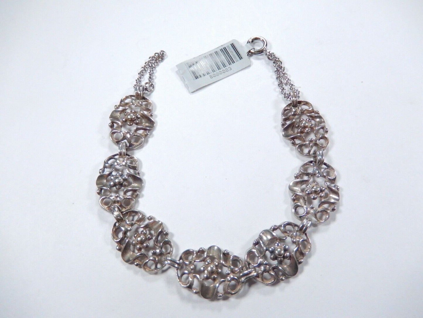 *VINTAGE*   Sterling Silver 925 Decorative Repousse Oval Panel Bracelet 7"