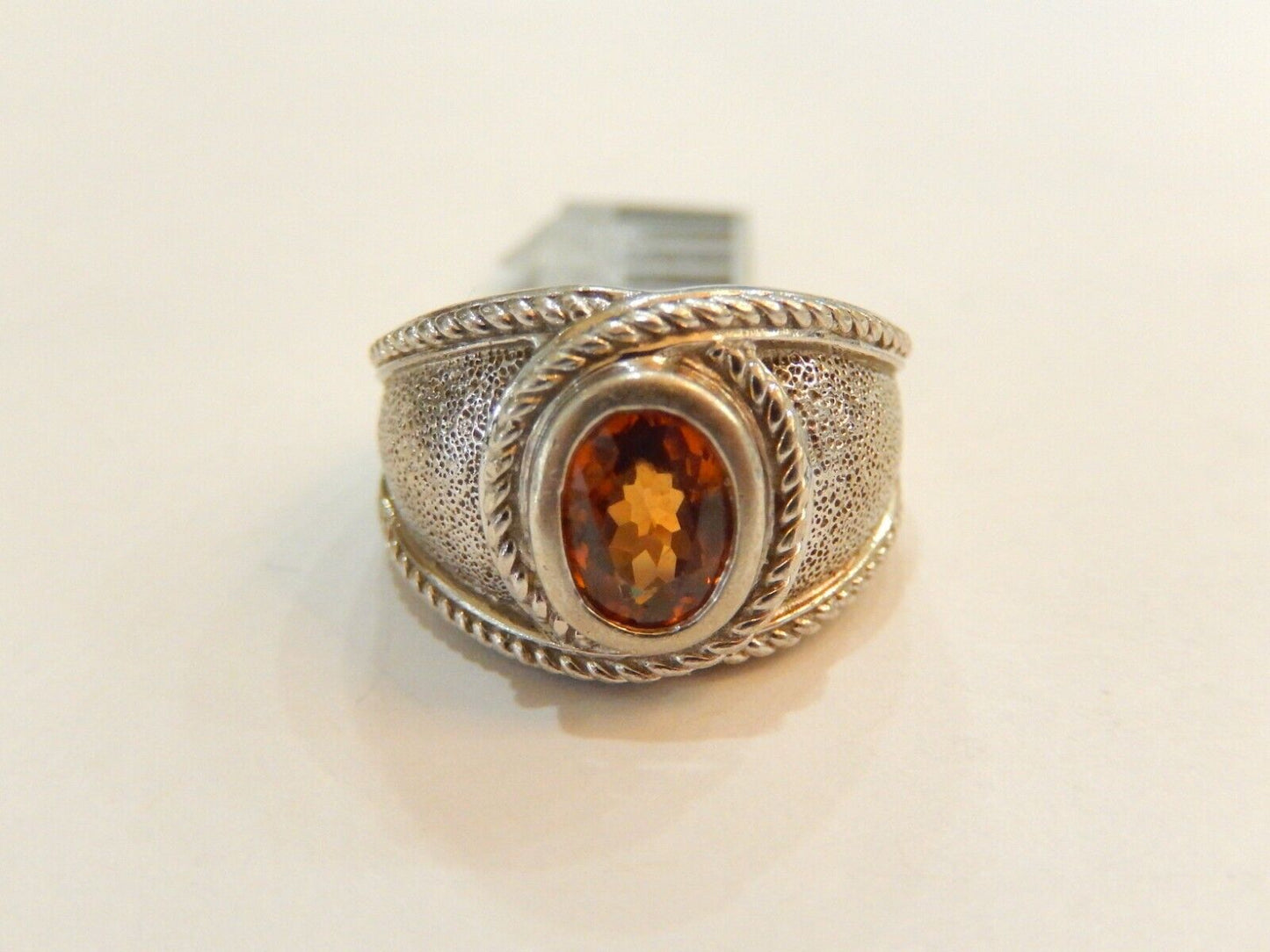 Unisex Solid 925 Sterling Silver  Citrine Oval Gemstone Ring Size 6.5