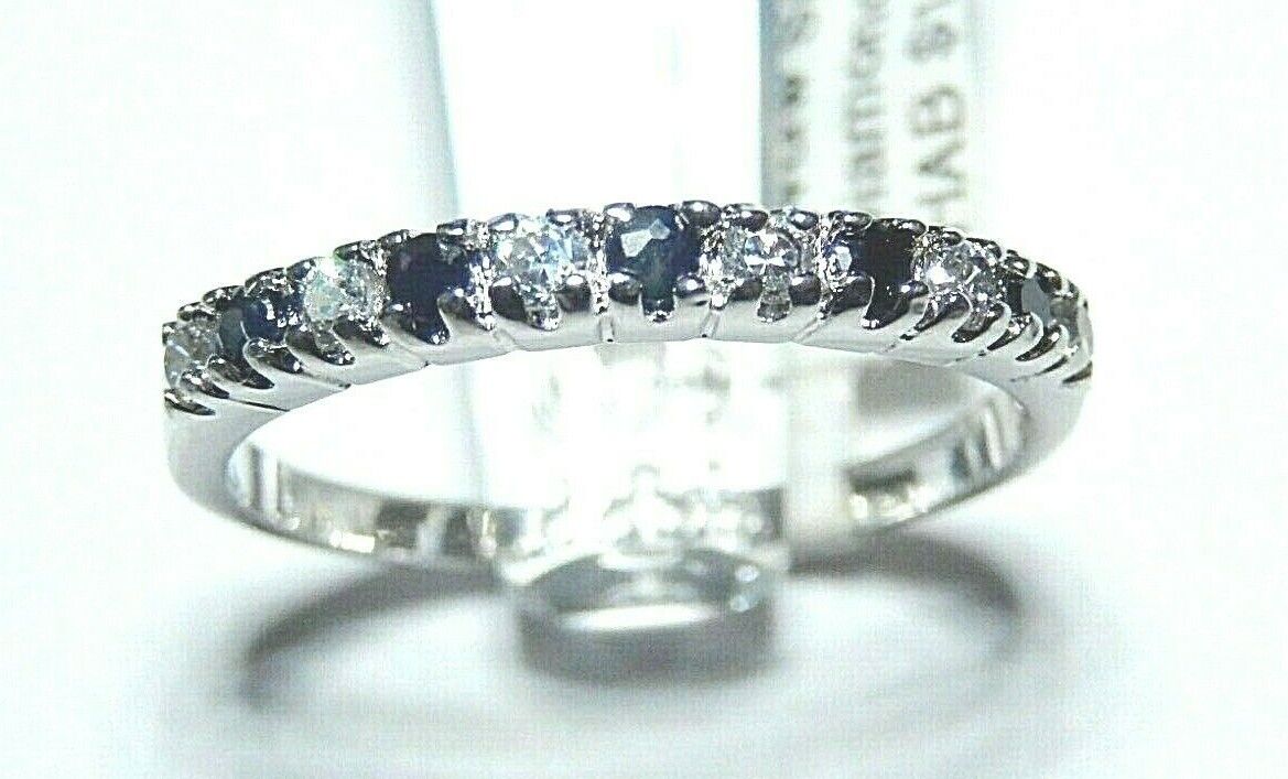 *NWT*  Natural Blue Sapphire & Diamond 14k White Gold Stackable Band Ring Sz 9.5