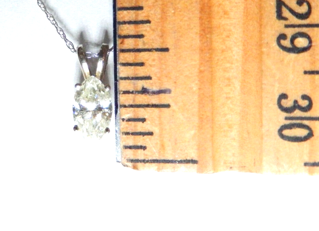 14K White Gold 3/5ct Fancy MarquiseNatural Diamond Solitaire Pendant w/18" chain