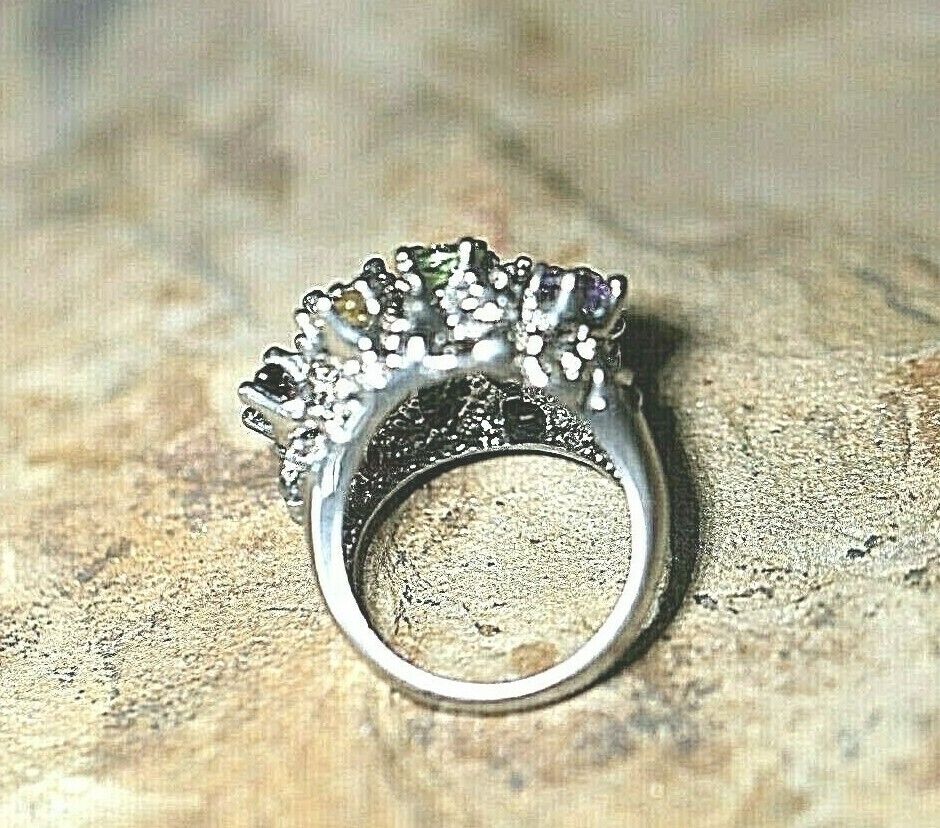 *VINTAGE* Statement Multi Gemstone  925 Sterling Silver Cluster Ring Size 6.25