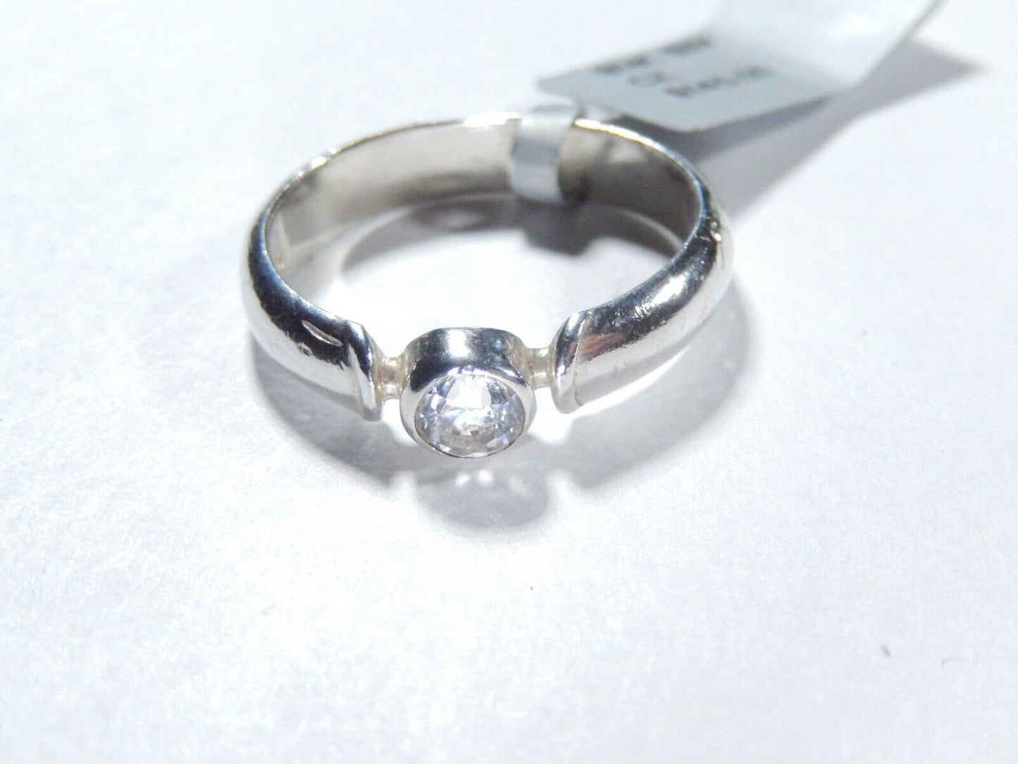 *VINTAGE* Sterling Silver 1/4 CT Cubic Zirconia Bezel Solitaire Wedding Ring Sz7