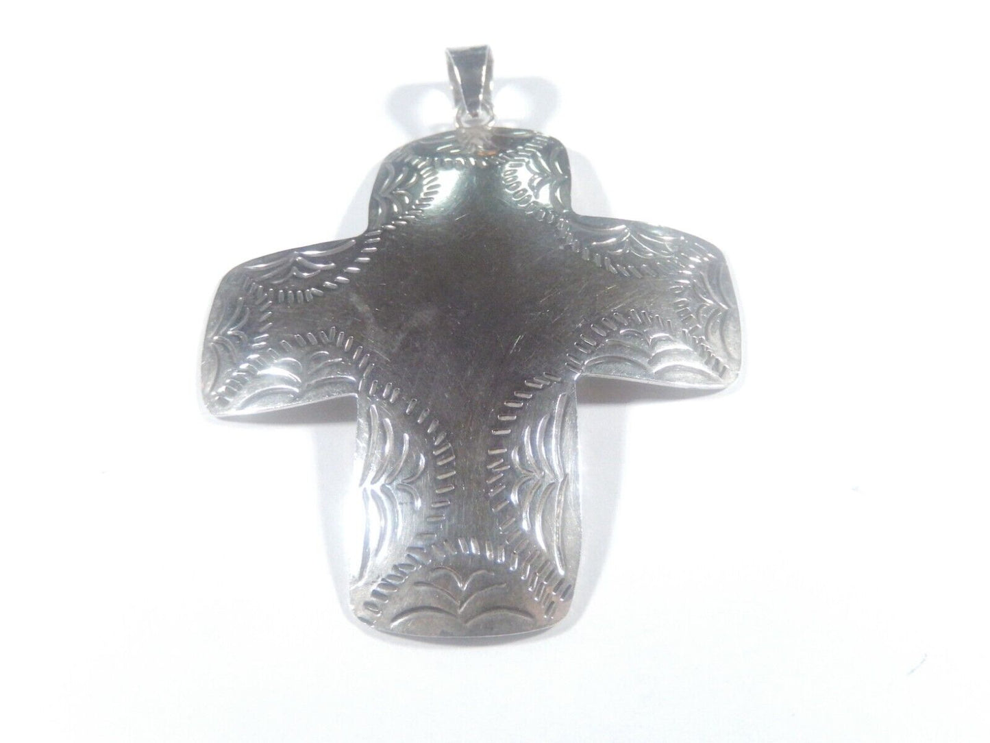 *VINTAGE*  TAXCO 925 Sterling Silver Hand Tooled Extra Large Cross Pendant