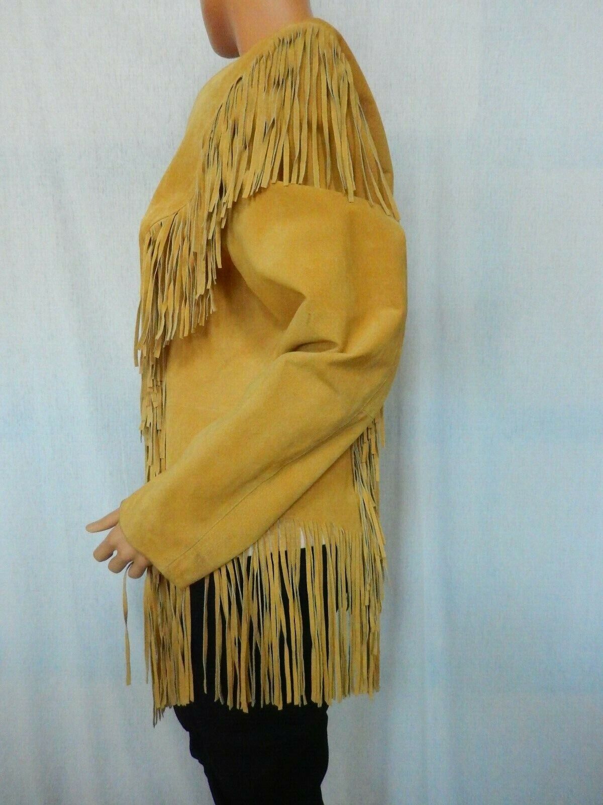 *VINTAGE* NICE Cripple Creek Tan Suede Fringe Button Front Western Jacket Sz L