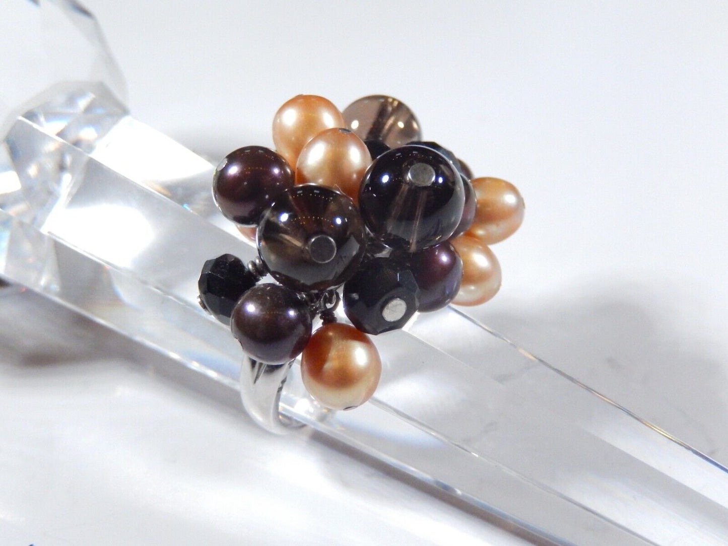 *VINTAGE*  LARGE BEAUTIFUL  STERLING SILVER PEARL DANGLE COCKTAIL RING SIZE 7