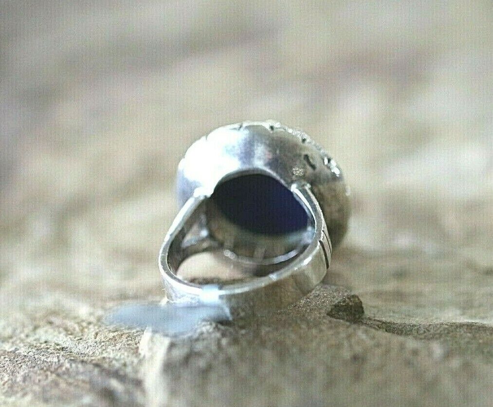 *VINTAGE* SIGNED STERLING SILVER MEXICO LAPIS LAZULI LARGE DOME  RING SIZE 9