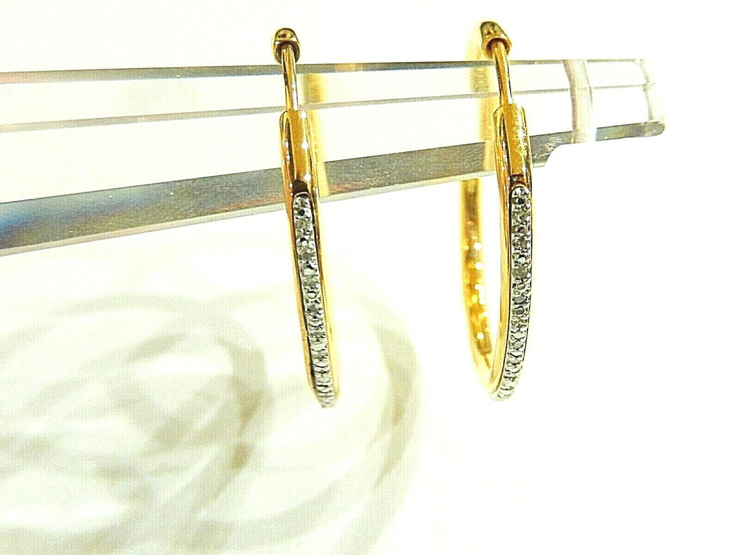 14K Gold Vermeil on Sterling Real 32 Diamond Large 30mm  Hoop Pierced Earrings