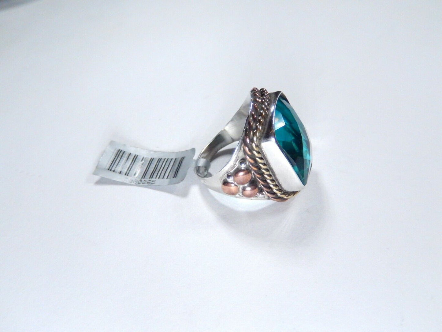 *VINTAGE Handmade Sterling Silver 13.0 CT Blue Topaz Bead & Rope Design Ring Sz7