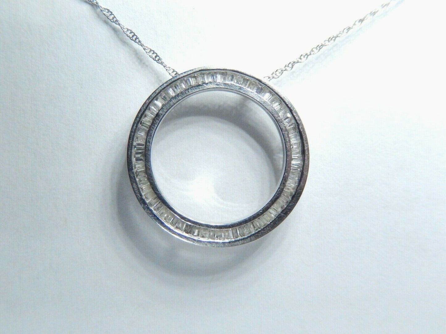 *NWT*  10K White Gold .50CT Baguette Diamond  CIRCLE OF LIFE  Pendant w/17"Chain