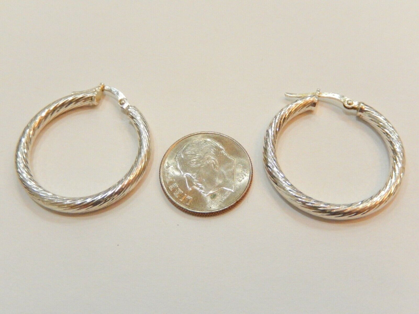 *VINTAGE*  3mm X1"  Round Hoop Twisted Earrings Real 925 Sterling Silver