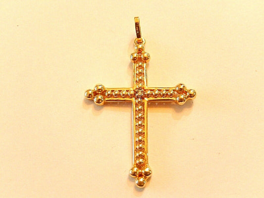 *NEW*  14K Yellow Gold One Diamond  Beaded Cross Pendant