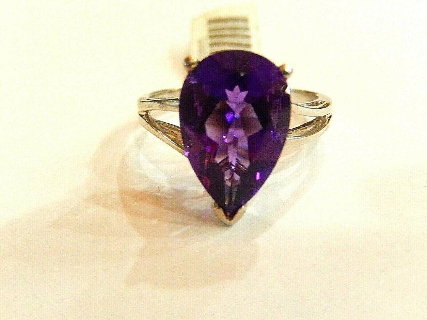 VTG 5CT Pear Shape Deep Purple Brazilian Amethyst 10K White Gold Solitaire Ring