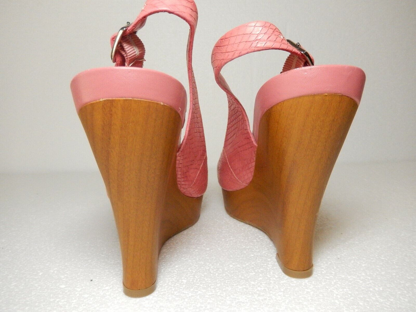 Jessica Simpson Genette Platform Pink Snakeskin Cork Sling Wedge Sandals Sz 7M