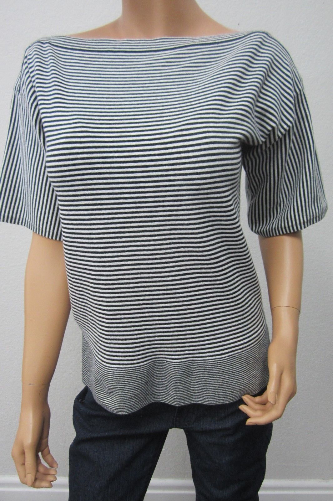 NICE - TALBOTS Elegant Black/White Stripe Stretch KNIT Short Sleeve TOP Size Med