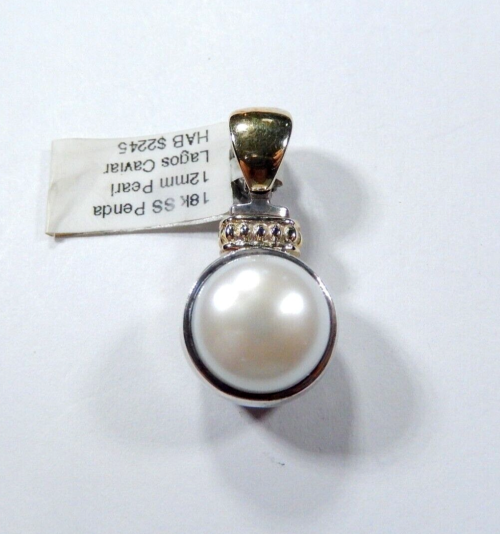 Lagos Caviar Sterling Silver 18k Gold 12mm Pearl Enhancer Open Clip Bail Pendant