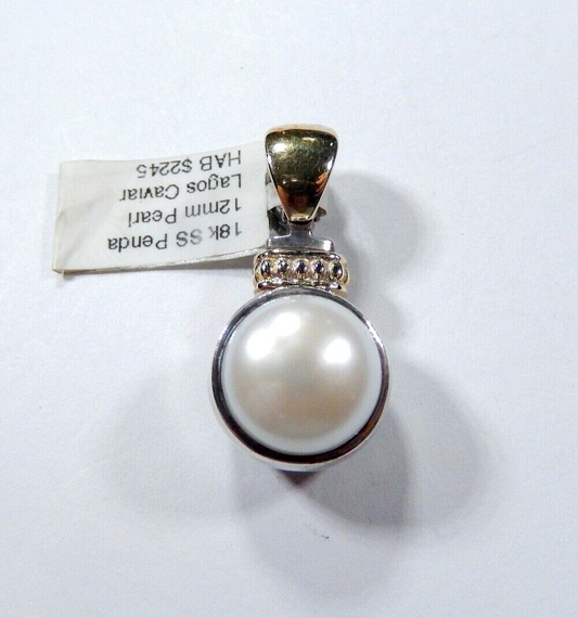 Lagos Caviar Sterling Silver 18k Gold 12mm Pearl Enhancer Open Clip Bail Pendant