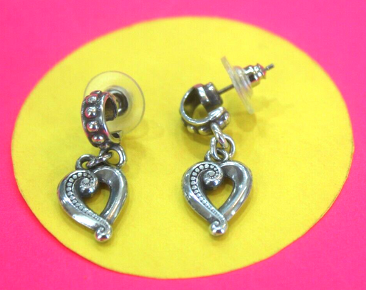 RETIRED Brighton Silvertone Heart Earrings post drop/dangle
