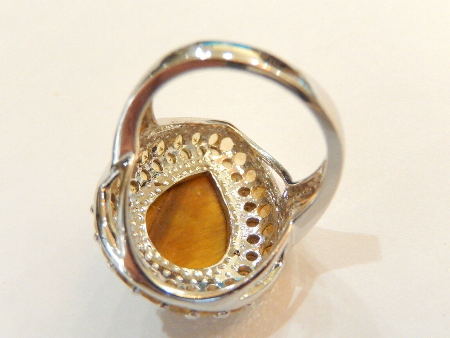 Tiger's Eye & Citrine Sterling Silver STATEMENT Gemstone Ring Size 6.5