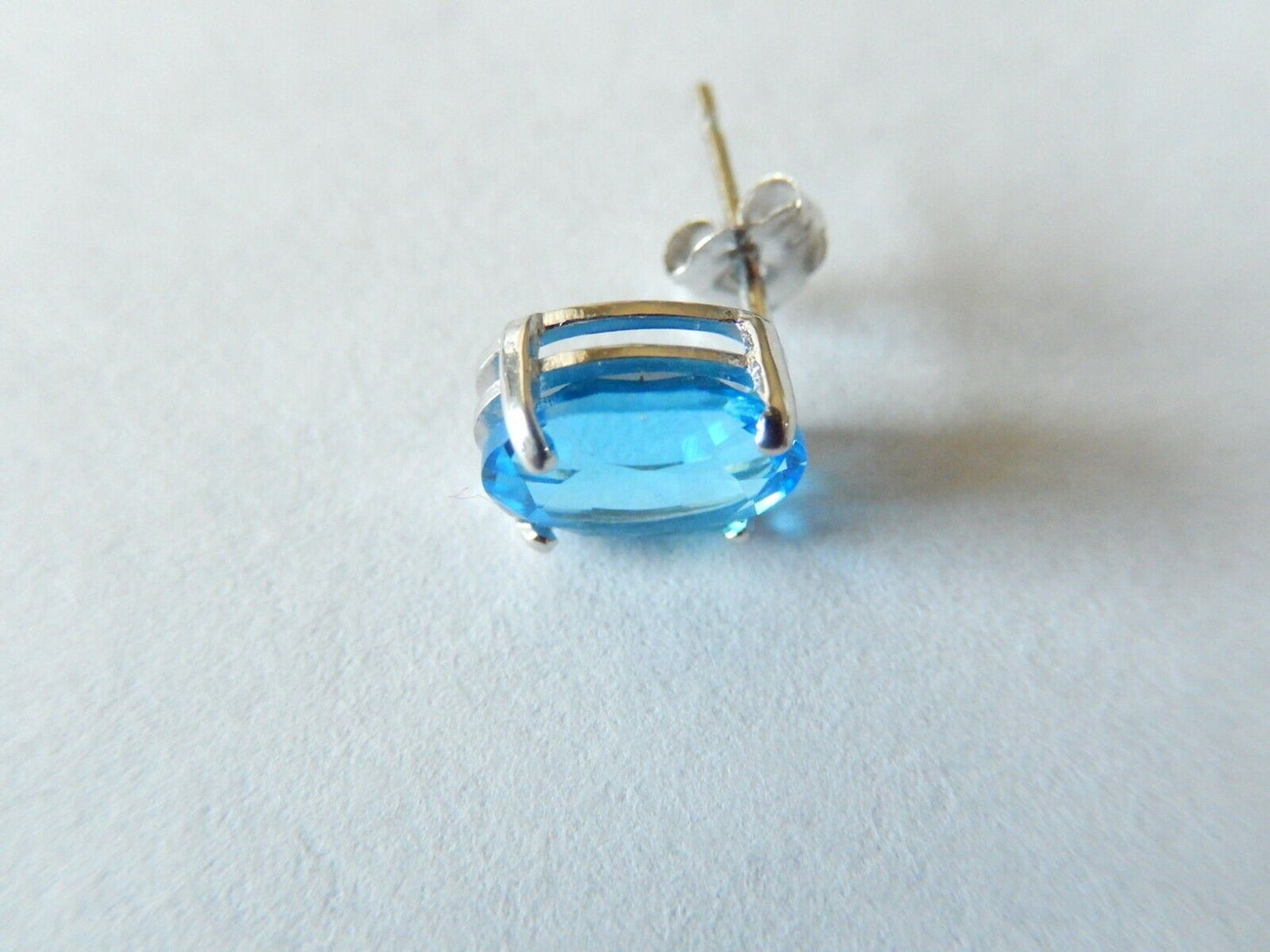 *NEW* 14K White Gold 2.5 CT Oval Deep Blue Topaz Stud Earrings Jewelry 8mm x 6mm