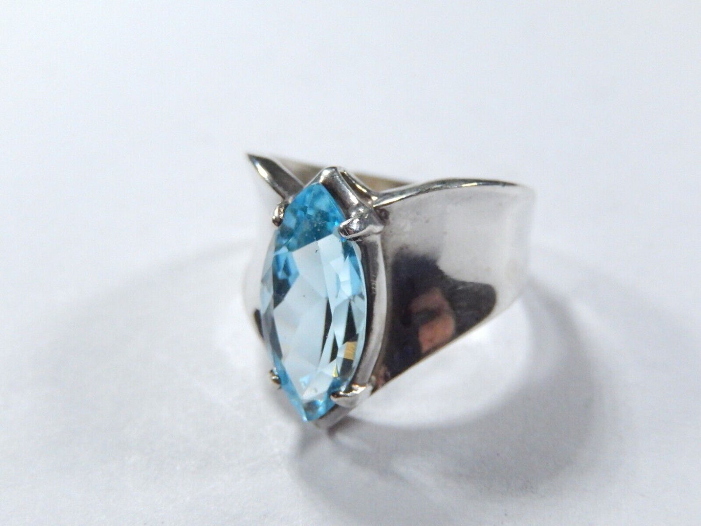 *VINTAGE*  Sterling Silver 3.50 CT Marquise Sky Blue Topaz Wide Band Ring Sz6.75